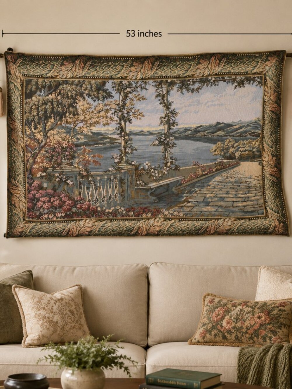 Large Tapestry Detailed Landscape Scene 53" x 35" VTG Gobelins France Style